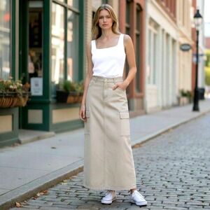 Womens Cargo Maxi Skirt Size 6 / 28 - Kensie Jeans Beige Tan Utility Canvas